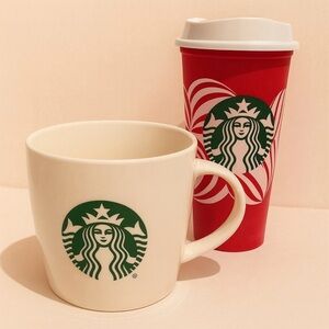 Starbucks Mug Red Reusable Tumbler and White Mug Cup Set